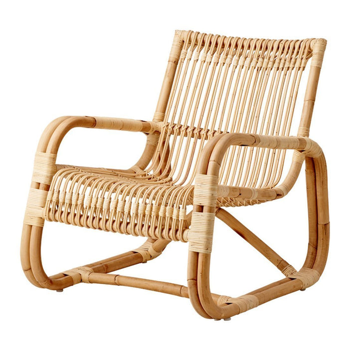 Natural bamboo chair with a woven pattern, featuring a light tan color and minimalist design. Perfect for indoor or outdoor use.
