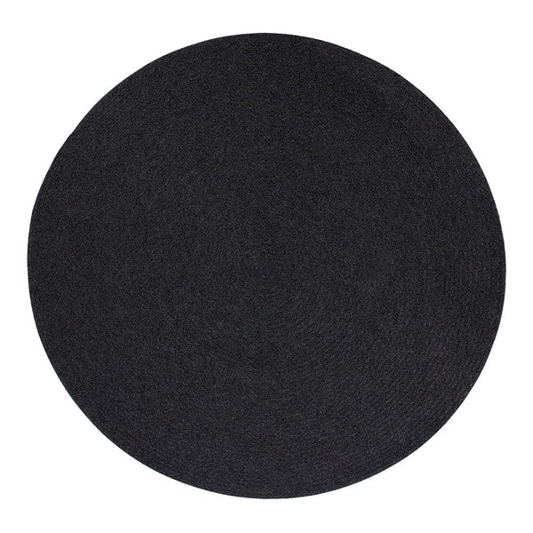 Round black mat with a smooth texture, perfect for minimalist decor or modern interiors. Ideal for any stylish setting.