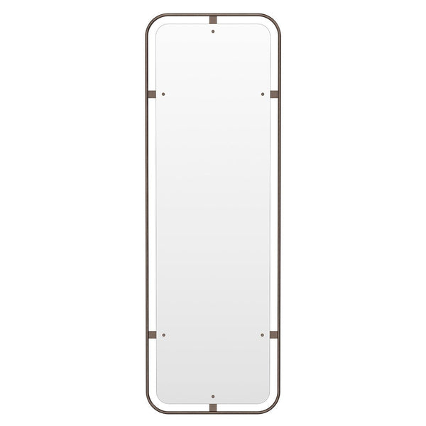 Rectangular mirror with a sleek bronze frame and minimalist design, featuring a smooth, clear reflective surface.