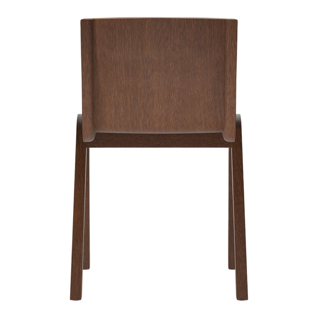 Solid walnut dining chair with a rich brown finish and minimalist design. Features sleek lines and a smooth texture.