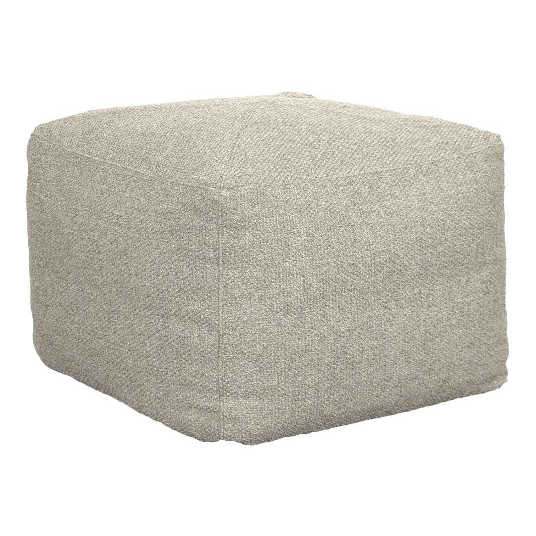 Light gray, textured fabric cube ottoman with a minimalist design, perfect for contemporary decor.