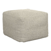 Light gray, textured fabric cube ottoman with a minimalist design, perfect for contemporary decor.