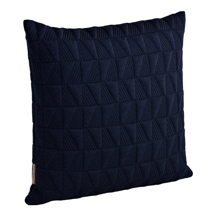 Navy blue decorative pillow with a textured diamond pattern and quilted design. Perfect for modern home decor.