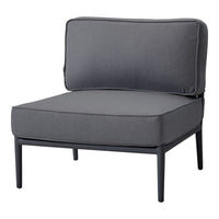 Gray upholstered chair with a sleek, minimal design and contrasting black metal frame. Ideal for modern decor.