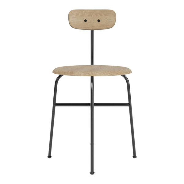 Light wood and black metal chair with a minimalist design and smooth, curved lines. Perfect for modern decor.