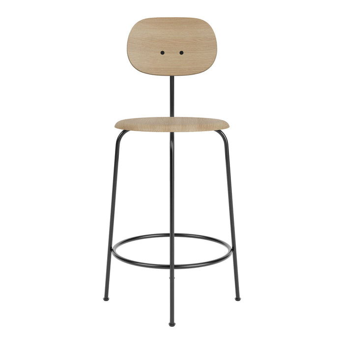 Light wood bar stool with a simple, natural finish and a sleek black metal frame. Minimalist design, perfect for modern decor.