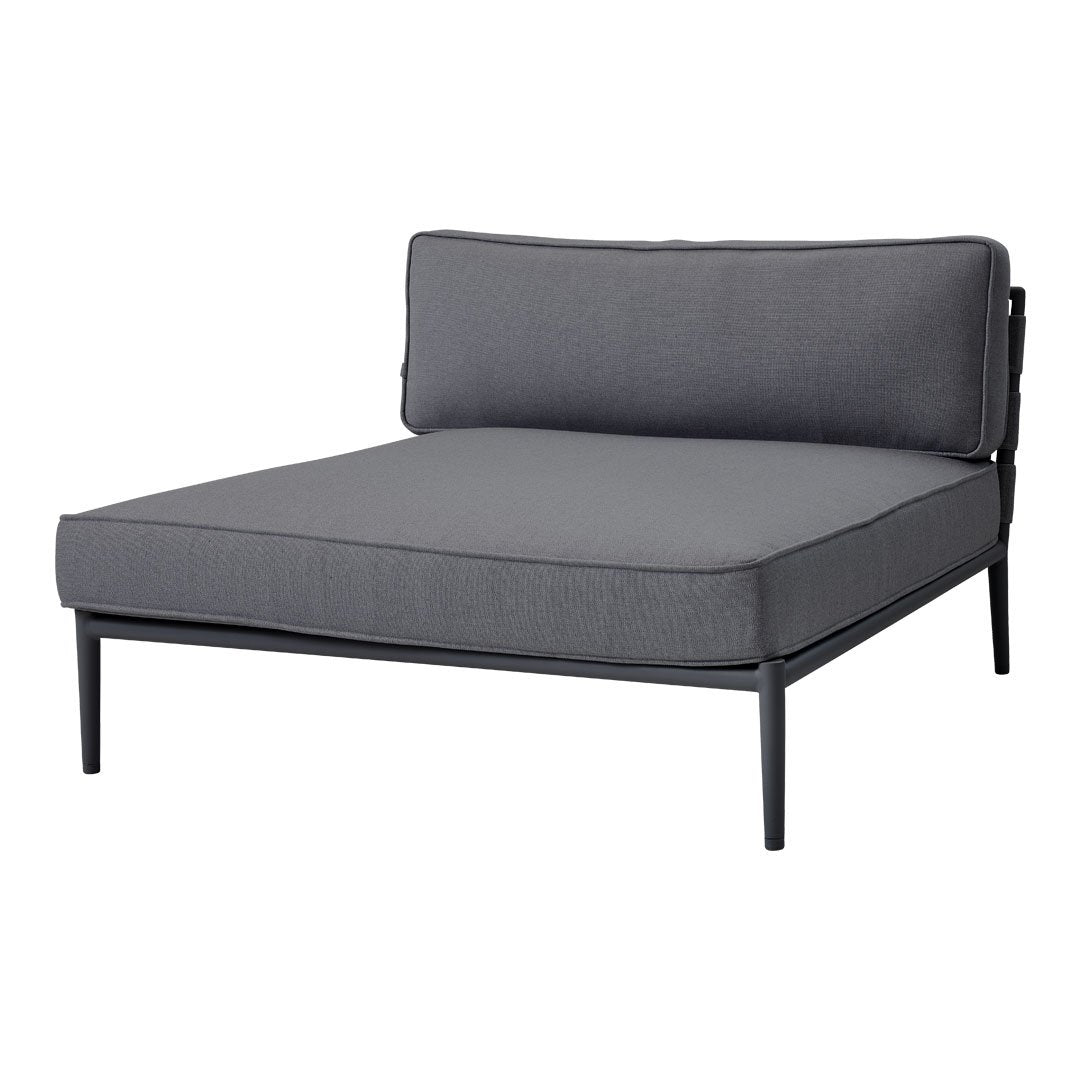 Stylish gray outdoor lounge chair with a sleek metal frame and minimalist design, perfect for modern patios.
