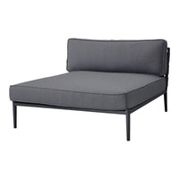 Stylish gray outdoor lounge chair with a sleek metal frame and minimalist design, perfect for modern patios.