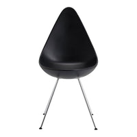 Sleek black teardrop chair with metallic silver legs, perfect for modern decor.