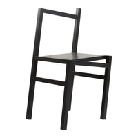 Sleek black chair with a minimalist design featuring straight lines and an open frame. Perfect for modern interiors.