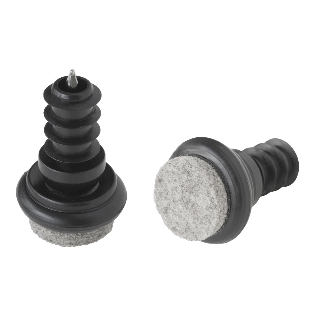 Black rubber tip with grey felt bottom, featuring a textured spiral design. Ideal for protecting surfaces.