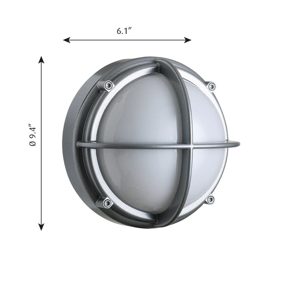 Round wall lamp with a frosted white globe and sleek silver metal accents, featuring a minimalist industrial design.