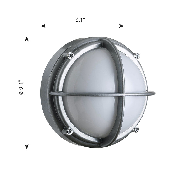 Round wall lamp with a frosted white globe and sleek silver metal accents, featuring a minimalist industrial design.