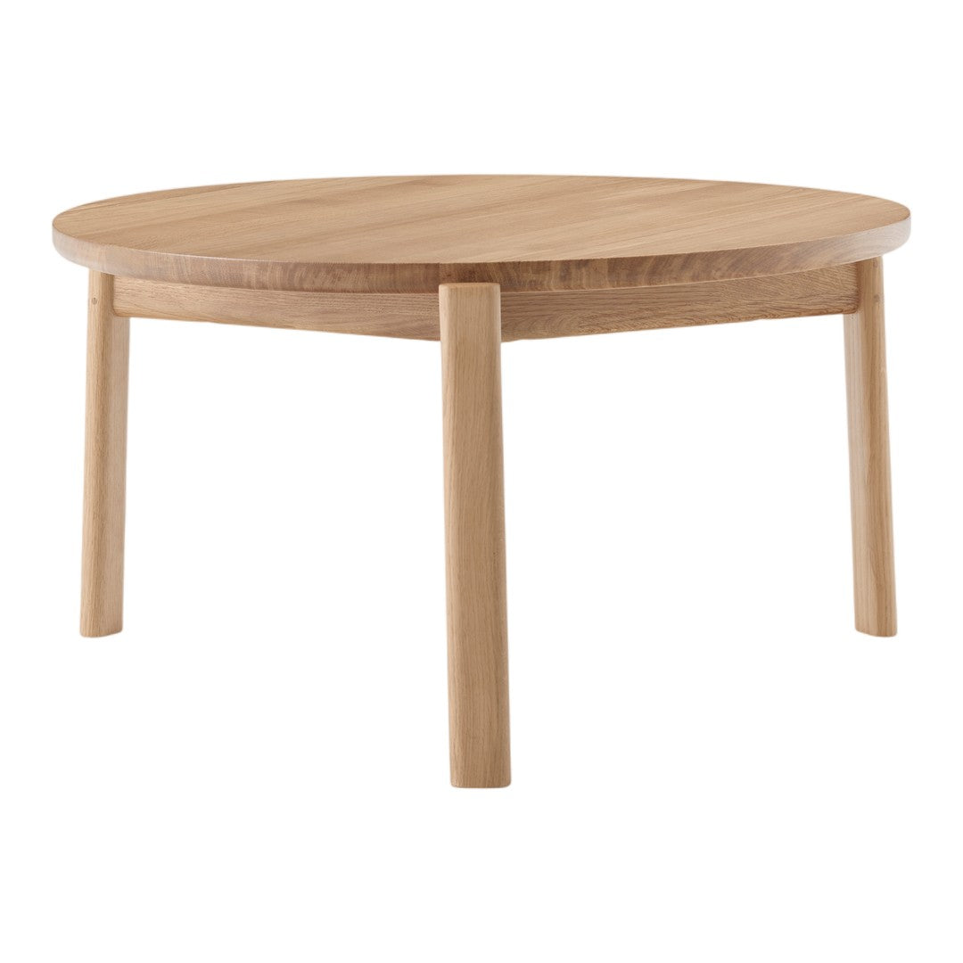 Light oak round coffee table with a smooth, natural wood finish and simple, clean lines. Perfect for modern decor.