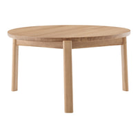 Light oak round coffee table with a smooth, natural wood finish and simple, clean lines. Perfect for modern decor.