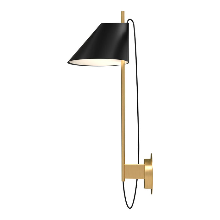 Modern wall lamp in black and gold with a sleek, minimalist design and a conical shade. Perfect for stylish decor.