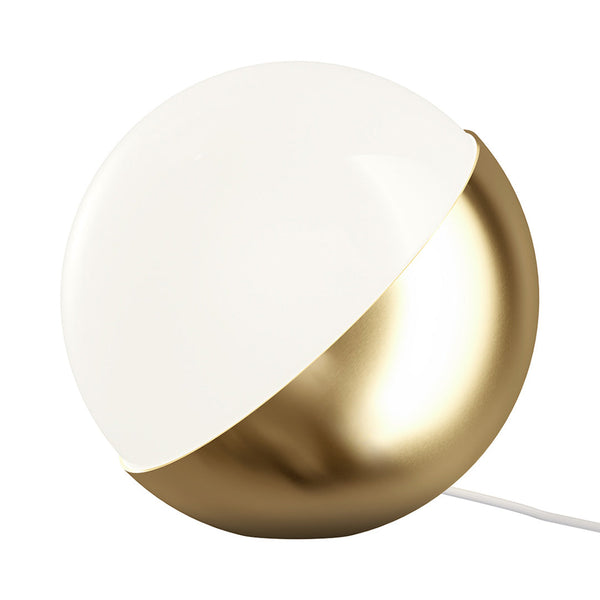 Modern lamp featuring a sleek white upper half and a reflective gold lower half, creating a stylish visual contrast.