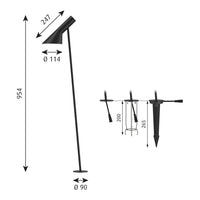 Sleek black floor lamp with minimalist design; features clean lines and modern geometric shapes.