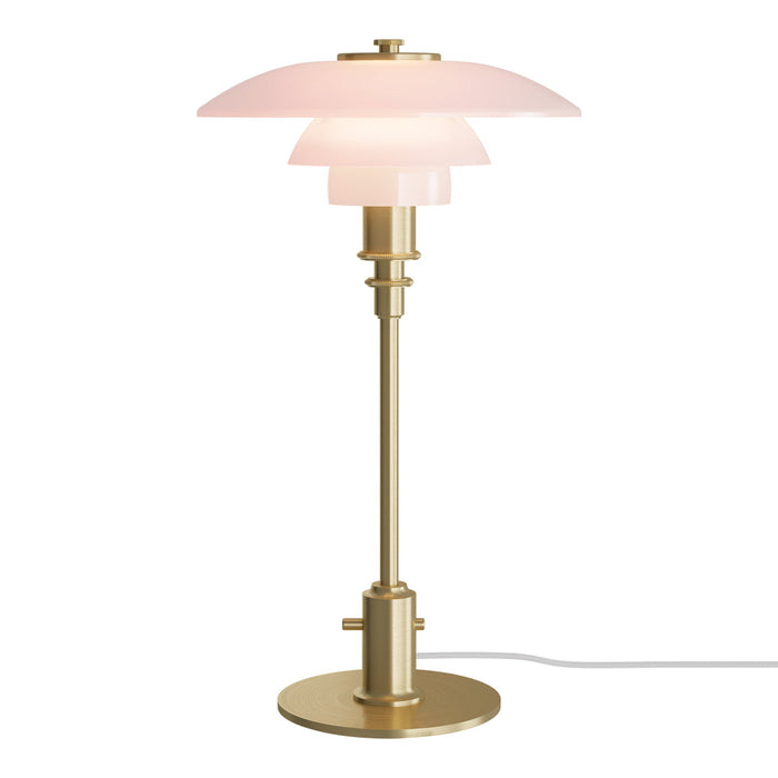 Elegant gold lamp with layered pink shades, featuring a modern and minimalist design perfect for any decor.