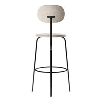 Neutral beige fabric seat and backrest on a sleek black metal frame, perfect for modern decor.
