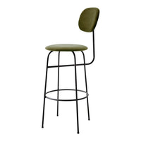 Olive green stool with a minimalist design and black metal legs, perfect for modern interiors.