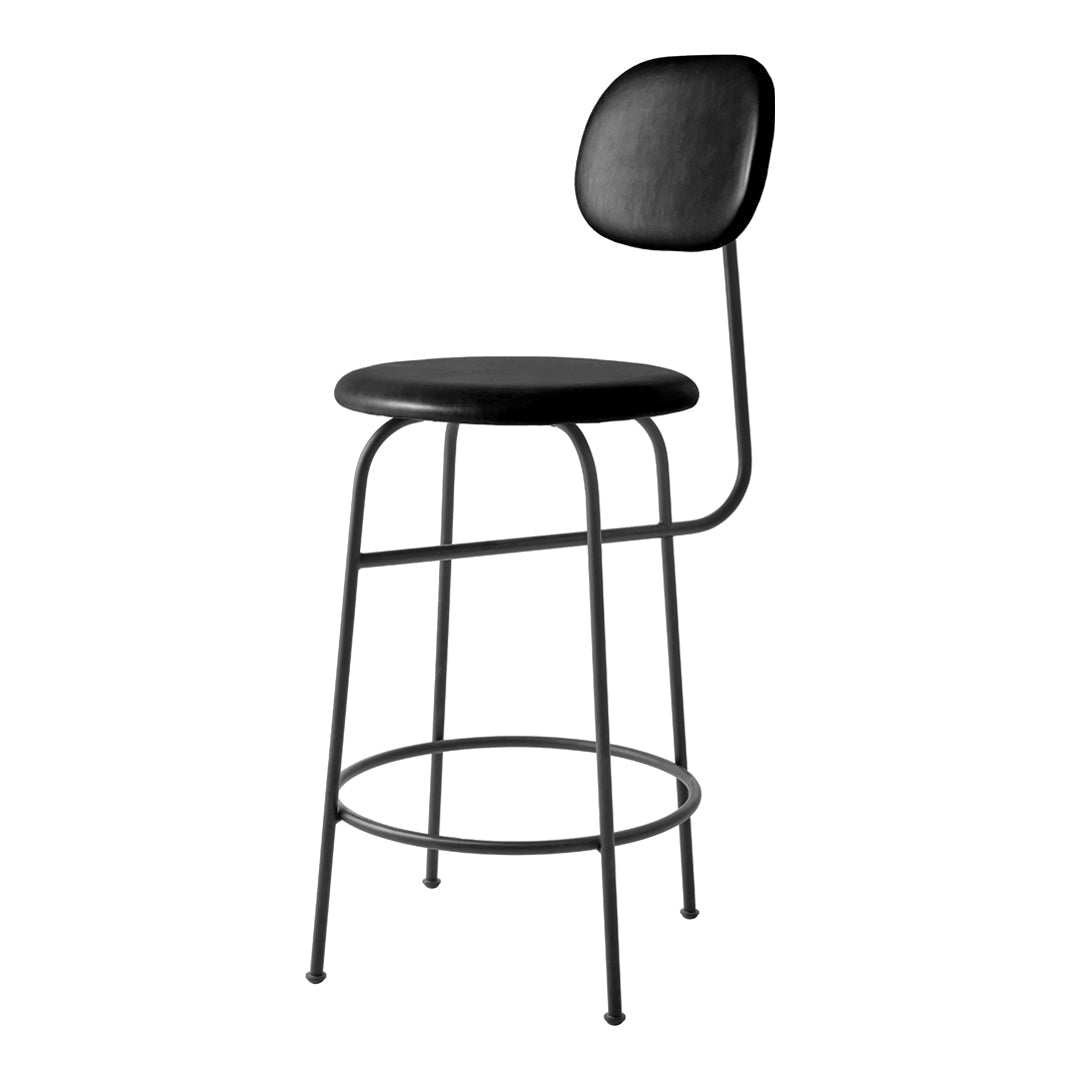 Black metal bar stool with a smooth finish and simple, modern design. Ideal for contemporary spaces.