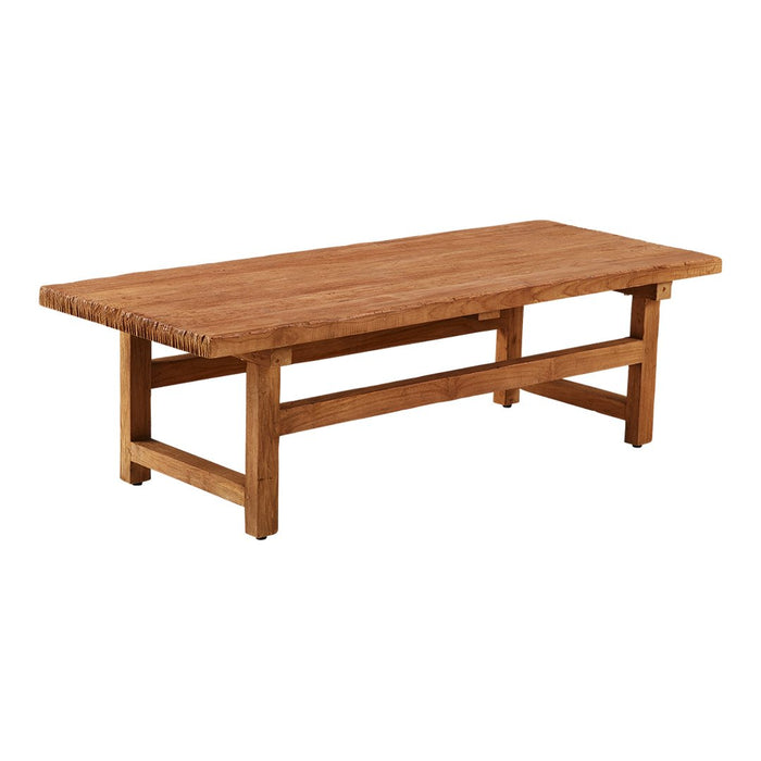 Natural wood coffee table with a warm brown finish and rugged, textured surface. Perfect for rustic decor.