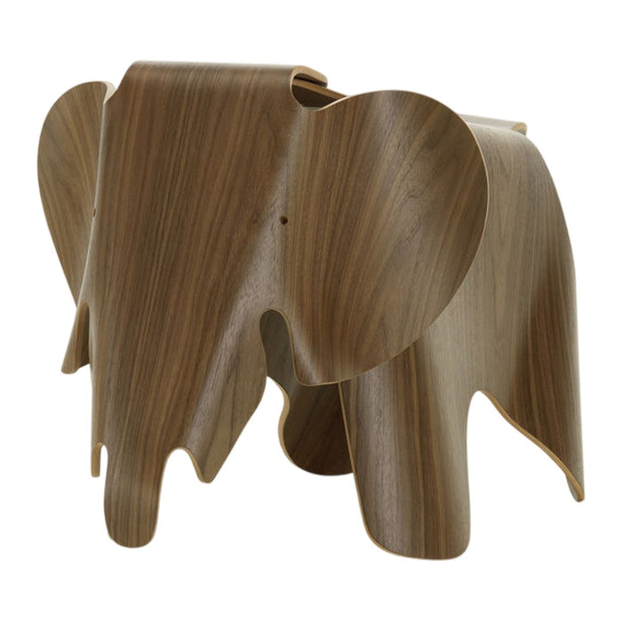 Wooden elephant sculpture in rich brown tones with smooth, flowing patterns. Perfect for modern decor.