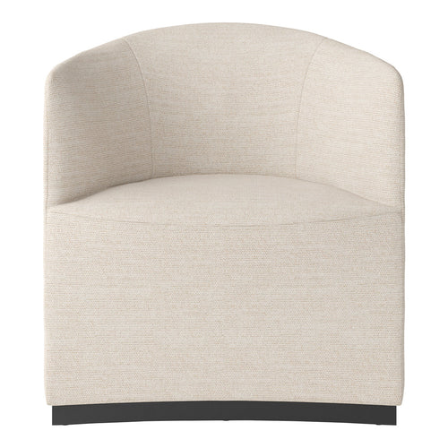 Beige textured fabric accent chair with subtle patterns and rounded design, ideal for modern interiors.