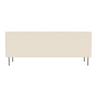 Beige modern couch with a sleek design and black metal legs, featuring a smooth, solid color pattern.