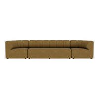 Stylish mustard yellow sectional sofa with a modern tufted pattern, perfect for contemporary living spaces.