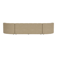 Beige curved sofa with a textured fabric and clean lines, perfect for modern living spaces.