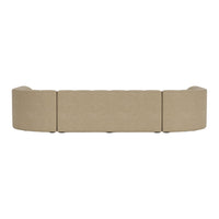 Beige curved sofa with a smooth, seamless texture, featuring a minimalist design for modern decor.