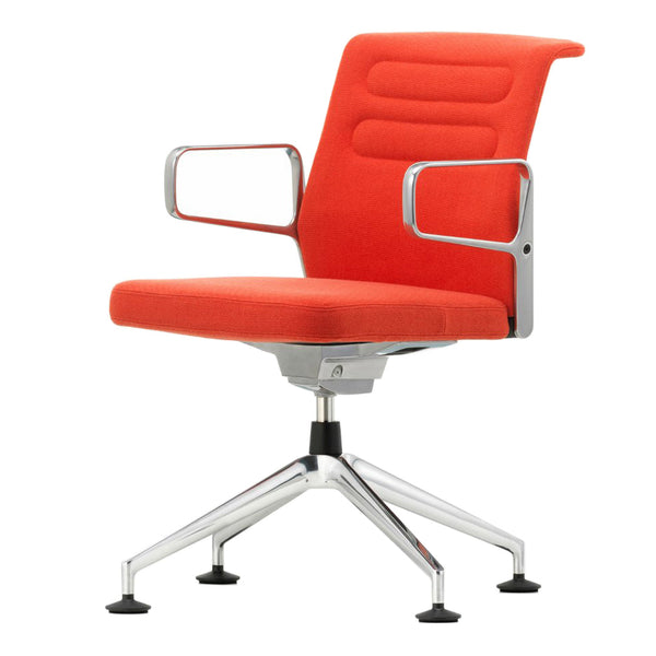 Vibrant red office chair with sleek chrome accents and a modern padded design, perfect for stylish workspaces.