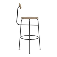 Modern black metal bar stool with a natural wood seat and minimalist design. Perfect for contemporary spaces.