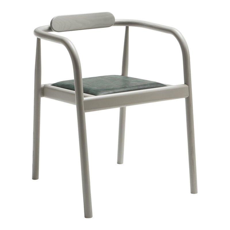 Light gray frame with a dark green upholstered seat and minimalist design, perfect for modern decor.