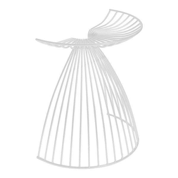 White metal wire sculpture with sleek, curved lines and an elegant, open pattern design. Perfect for modern decor.