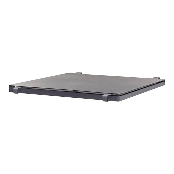 Sleek black square platform with a smooth surface and subtle glossy finish. Perfect for modern decor.