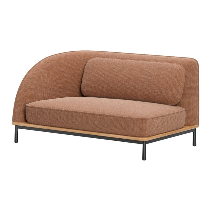 Modern brown two-tone sofa with a textured pattern and minimalist wooden base. Perfect for contemporary decor.