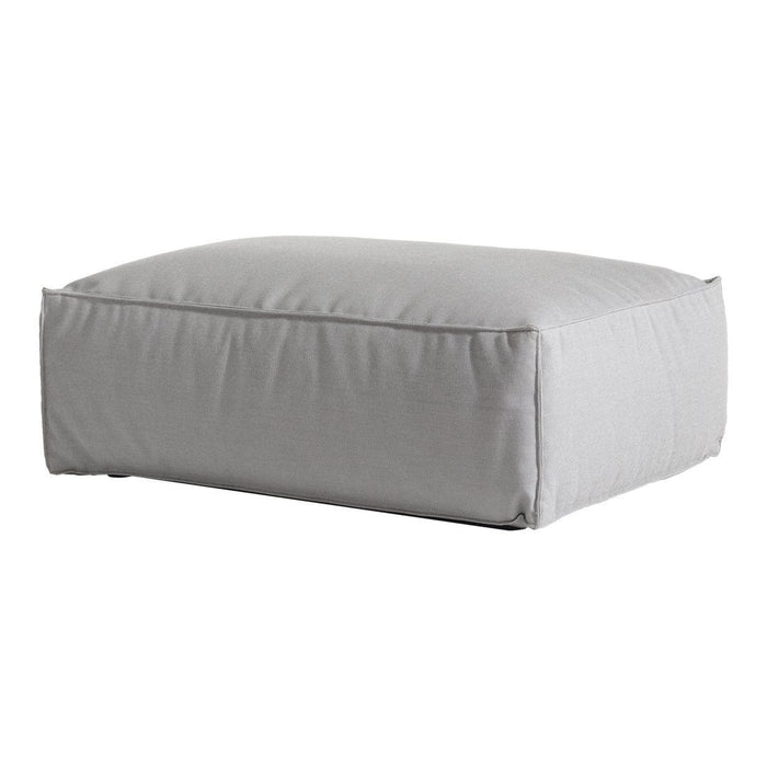 Soft gray, solid color rectangular pouf with clean lines and minimalistic design. Perfect for modern decor.