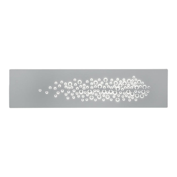 Gray background with scattered white circular patterns, creating a modern and minimalist design.