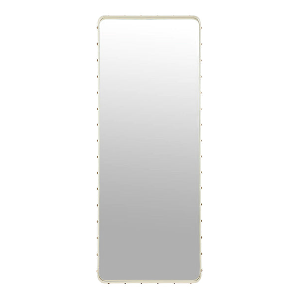 Tall rectangular mirror with a sleek, white frame and subtle dotted texture. Perfect for modern decor.
