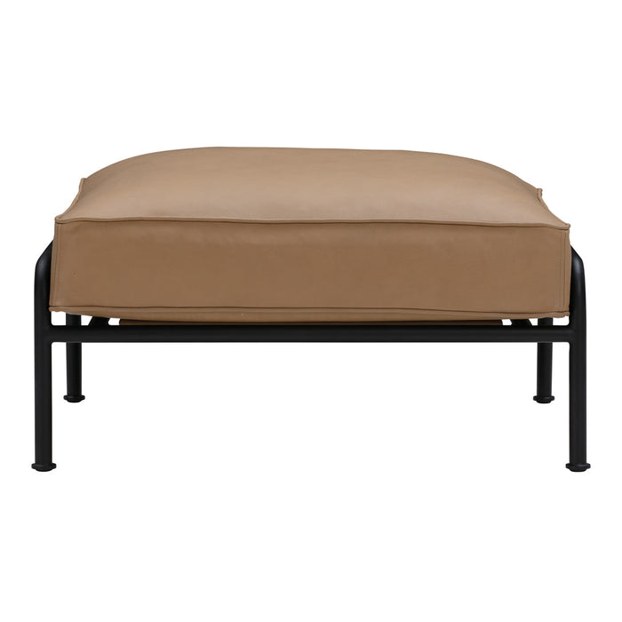 Brown cushion on a black metal frame, featuring a smooth, solid design without patterns.
