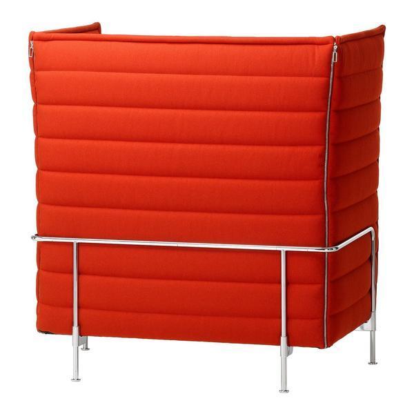Vibrant red quilted fabric with a sleek silver frame, perfect for modern decor.