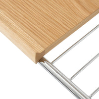 Light oak wood grain with a smooth finish and sleek chrome accents, showcasing a modern, clean design.