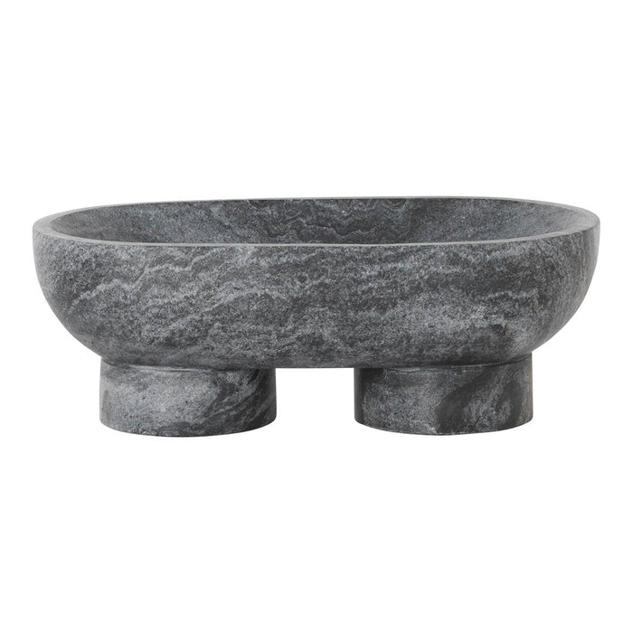 Gray marble bowl with smooth, swirling patterns and a modern, elevated design. Elegant and stylish home decor piece.