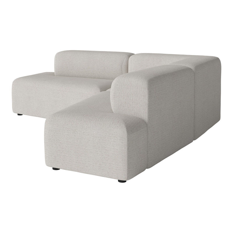 Light gray modular sofa with a smooth, minimalist design and soft, textured fabric. Ideal for modern living spaces.