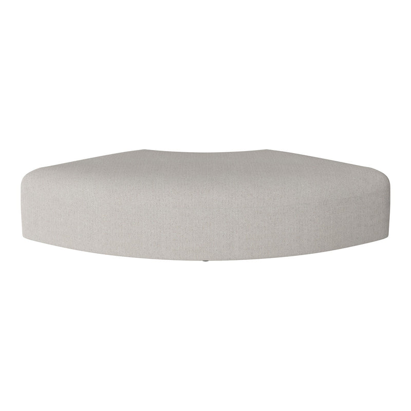 Light gray upholstered ottoman with a smooth, subtle texture, perfect for modern decor.
