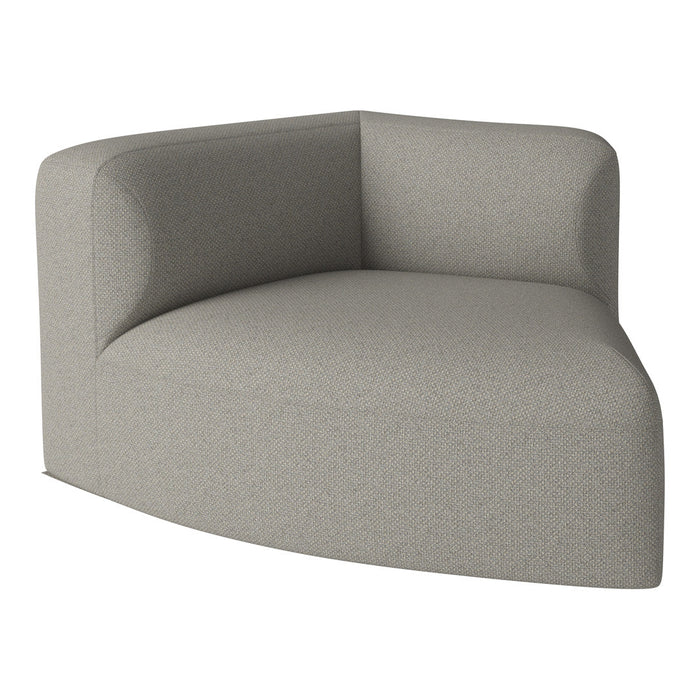 Gray upholstered corner sofa with a textured pattern, featuring smooth, curved edges for a modern look.