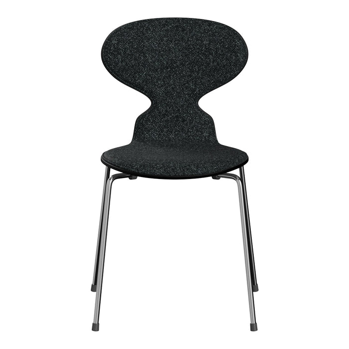 Sleek black chair with a textured pattern and chrome legs, ideal for modern decor.